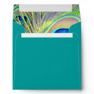 Teal Blue Gold Real Peacock Feathers Envelope envelope