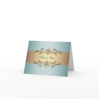 Teal blue Gold Thank You Cards card
