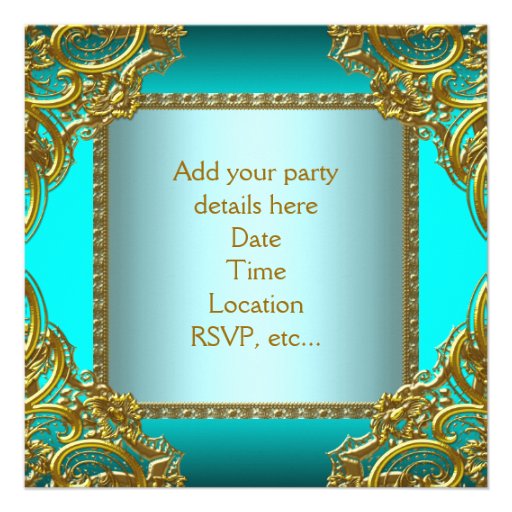 Teal Blue Gold Tiara Quinceanera Personalized Announcement