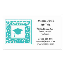 Teal blue graduate mortar board hat business card