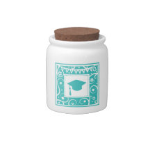 Teal blue graduate mortar board hat candy jars