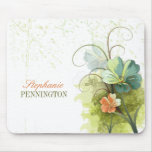 Teal blue green + peach flora personalize mousepad