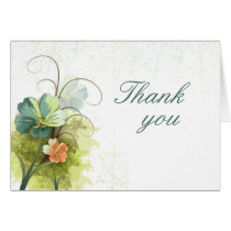Teal blue green   peach floral wedding thank you greeting cards