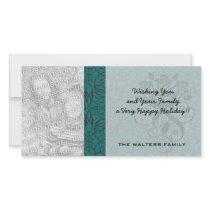 teal blue green swirl damask ornate pattern photo card template