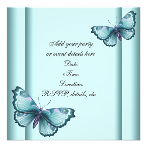 Teal Blue Heart Butterfly Teal Blue Party Personalized Invite