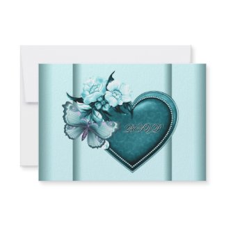 Teal Blue Heart Butterfly Teal Blue RSVP Personalized Announcement