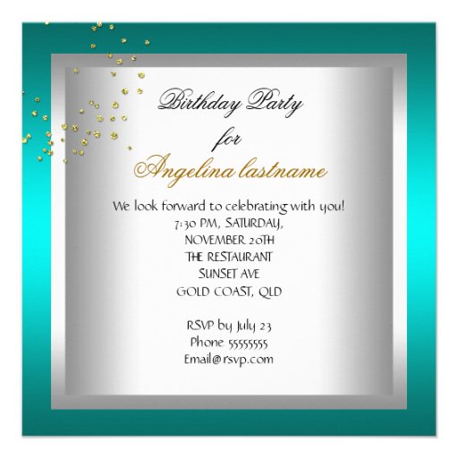 Teal Blue High Heel Shoes Gold Birthday Party Announcements