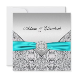 Teal Blue Lace Diamond Ribbon Wedding invitation