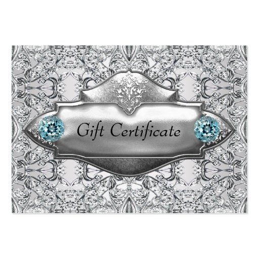 Teal Blue Lace Elegant Teal Gift Certificate Business Card Templates (front side)