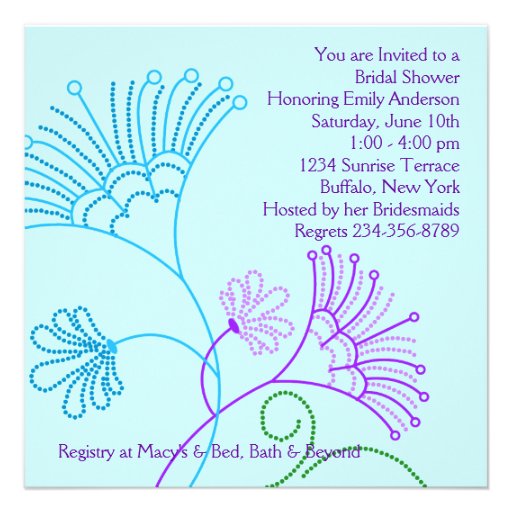 Teal Blue Lavender Purple Bridal Shower Custom Invite