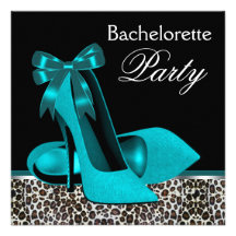 Teal Blue Leopard High Heels Bachelorette Party Personalized Invitation