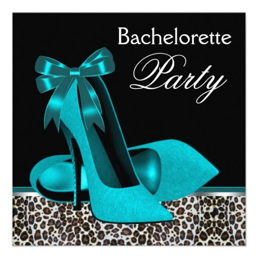 Teal Blue Leopard High Heels Bachelorette Party Personalized Invitation