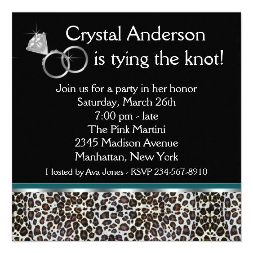 Teal Blue Leopard High Heels Bachelorette Party Personalized Invitation