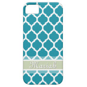 Teal Blue & Light Mint Lattice Custom Name iPhone 5 Cases