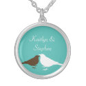 Teal blue love birds pair keepsake chain jewelry necklace