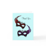 Teal Blue Mardi Gras Masks Thank You Cards