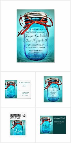 Teal Blue Mason Jar Wedding Invitation Set