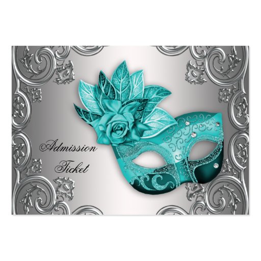 Teal Blue Masquerade Party Admission Tickets Business Cards (front side)