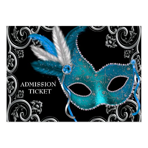 Teal Blue Masquerade Party Admission Tickets Business Card (front side)