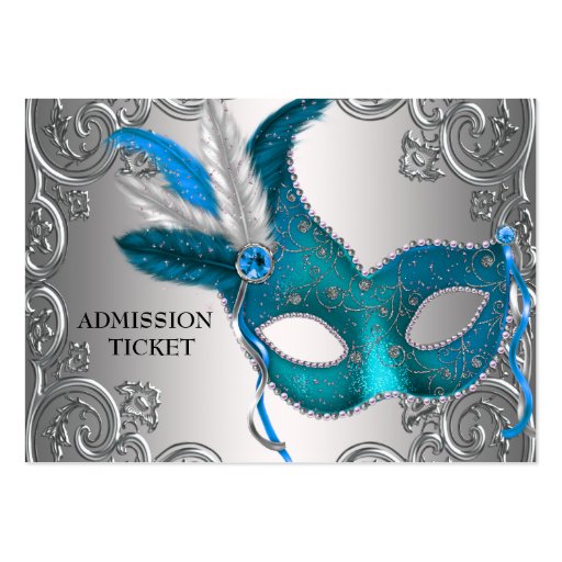 Teal Blue Masquerade Party Admission Tickets Business Cards (front side)