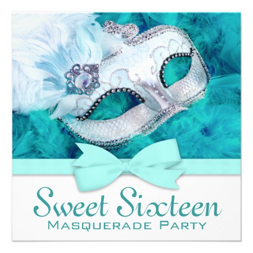 Teal Blue Masquerade Party Custom Invites (front side)