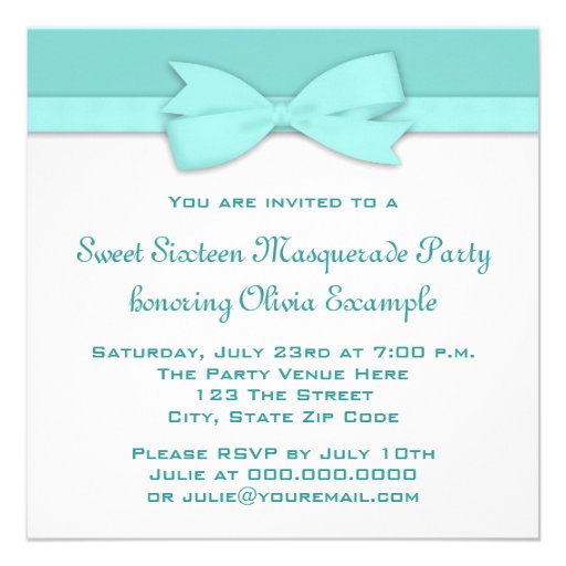 Teal Blue Masquerade Party Custom Invites