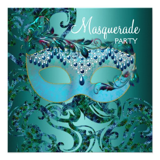 Teal Blue Masquerade Party Invitations