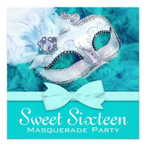 Teal Blue Masquerade Party Invitations