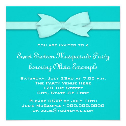 Teal Blue Masquerade Party Invitations