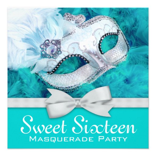 Teal Blue Masquerade Party Invitations (front side)