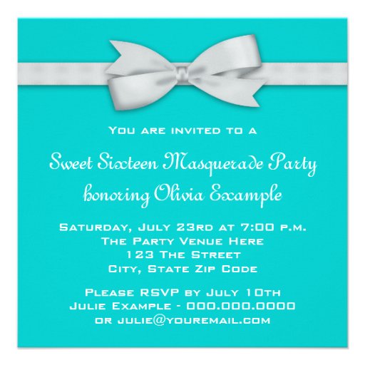 Teal Blue Masquerade Party Invitations