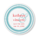 Teal blue medallion ampersand circle save the date magnet