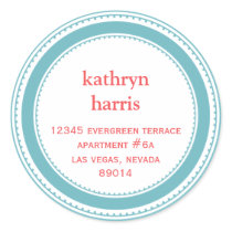 Teal blue medallion modern circle address label round stickers