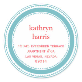 Teal blue medallion modern circle address label round stickers