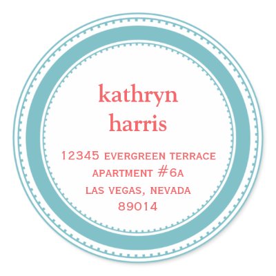 Teal blue medallion modern circle address label round stickers
