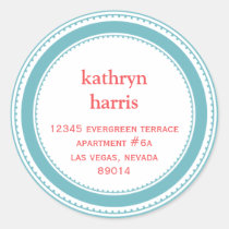 Teal blue medallion modern circle address label stickers