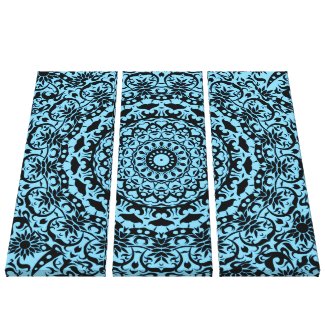 Teal Blue Modern Flower Pattern Canvas Gallery Wrapped Canvas