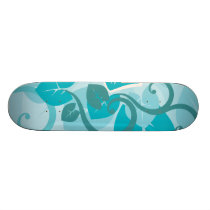 Teal Blue Modern Leaf Flower and Vine Skate Board Deck
