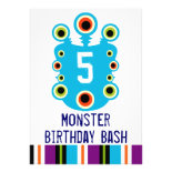 Teal Blue Monster Eyes Birthday Party Invitation