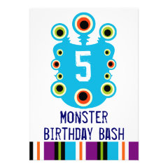 Teal Blue Monster Eyes Birthday Party Invitation