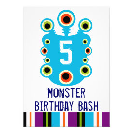 Teal Blue Monster Eyes Birthday Party Invitation