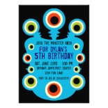 Teal Blue Monster Eyes Birthday Party Invitations