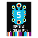 Teal Blue Monster Eyes Birthday Party Invitations