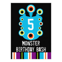 Teal Blue Monster Eyes Birthday Party Invitations