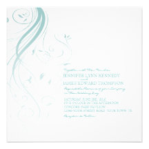 Teal Blue Ombre Flourish Wedding Invitation