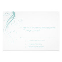 Teal Blue Ombre Flourish Wedding RSVP Invite