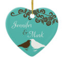 Teal blue pair love birds wedding couple first ornament