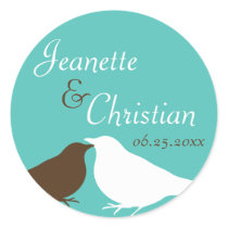 Teal blue pair love birds wedding favor seal label stickers