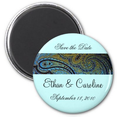 Teal Blue Paisley Peacock Wedding Invitations Magnet by decembermorning