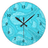 Teal Blue Paisley Print Summer Fun Girly Pattern Wallclock